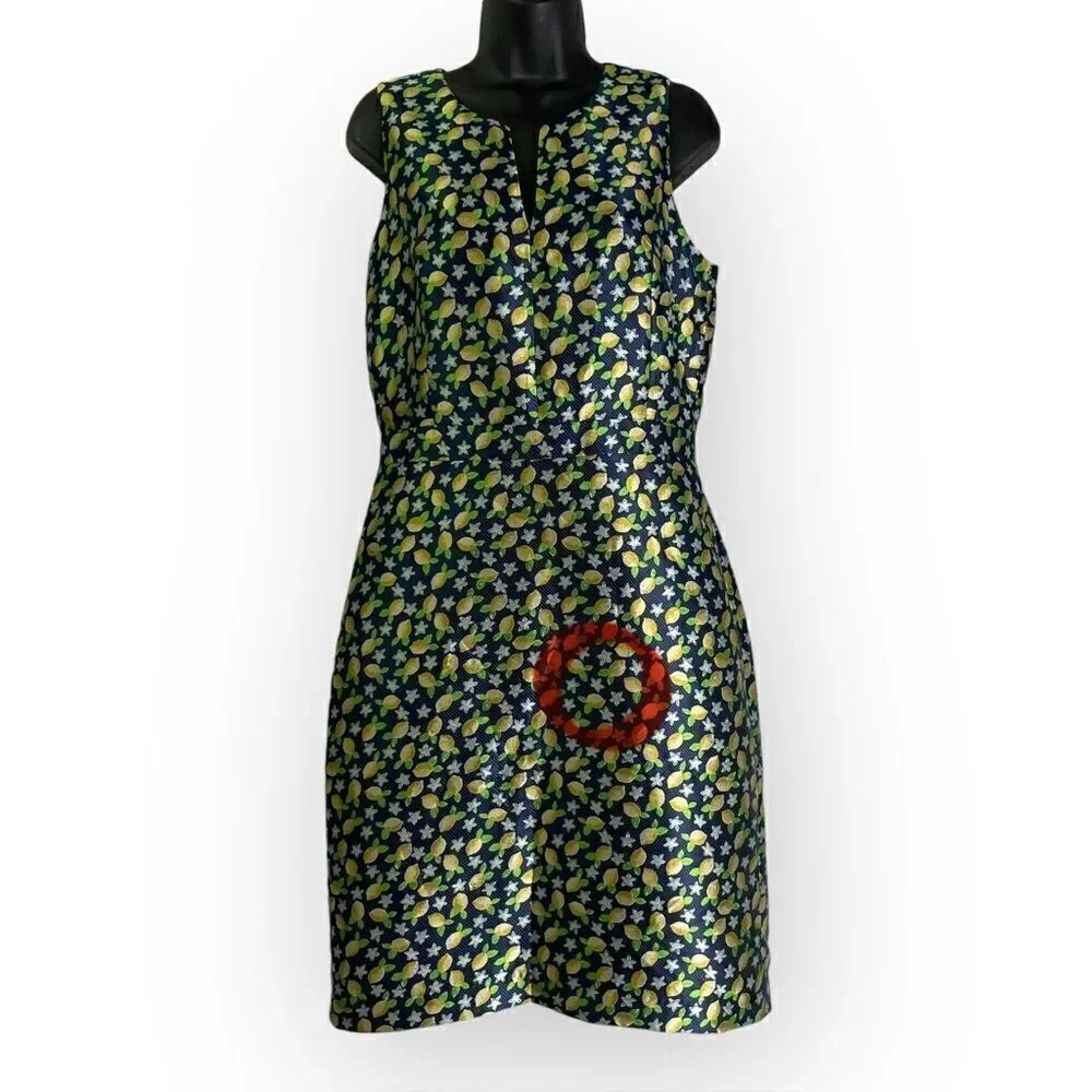 J.Crew V-Neck Sheath Dress in Lemon Jacquard 8 Tall